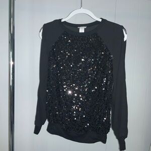 Cache black sequin top Sz L split sleeve cuff Y2K